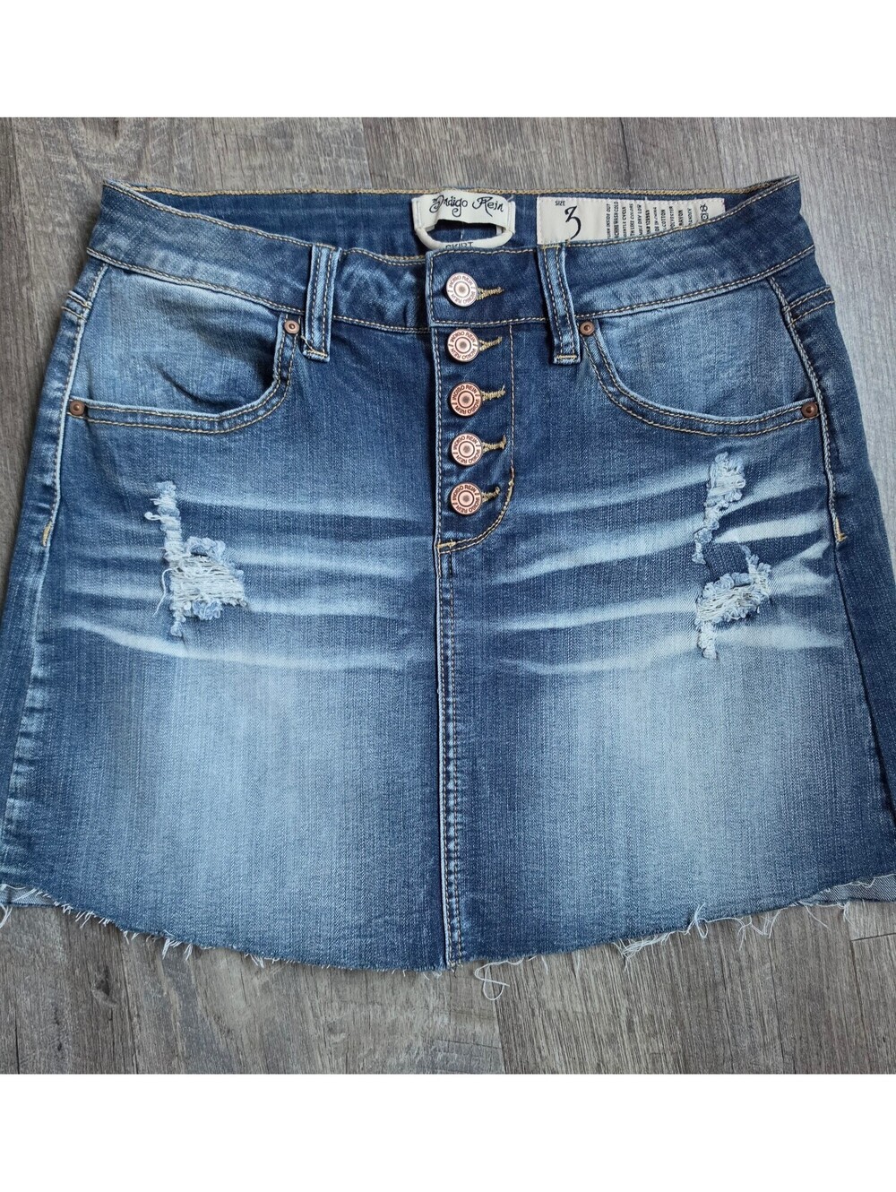 Indigo Rein Distressed Denim Mini Skirt Size 3